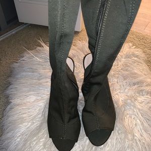 Olive green tight high boots